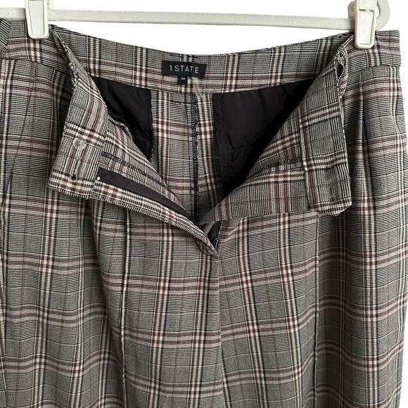 1. STATE Brown Plaid High Waist Wide Leg Trousers Career Workwear Preppy Pants - Picture 6 of 15